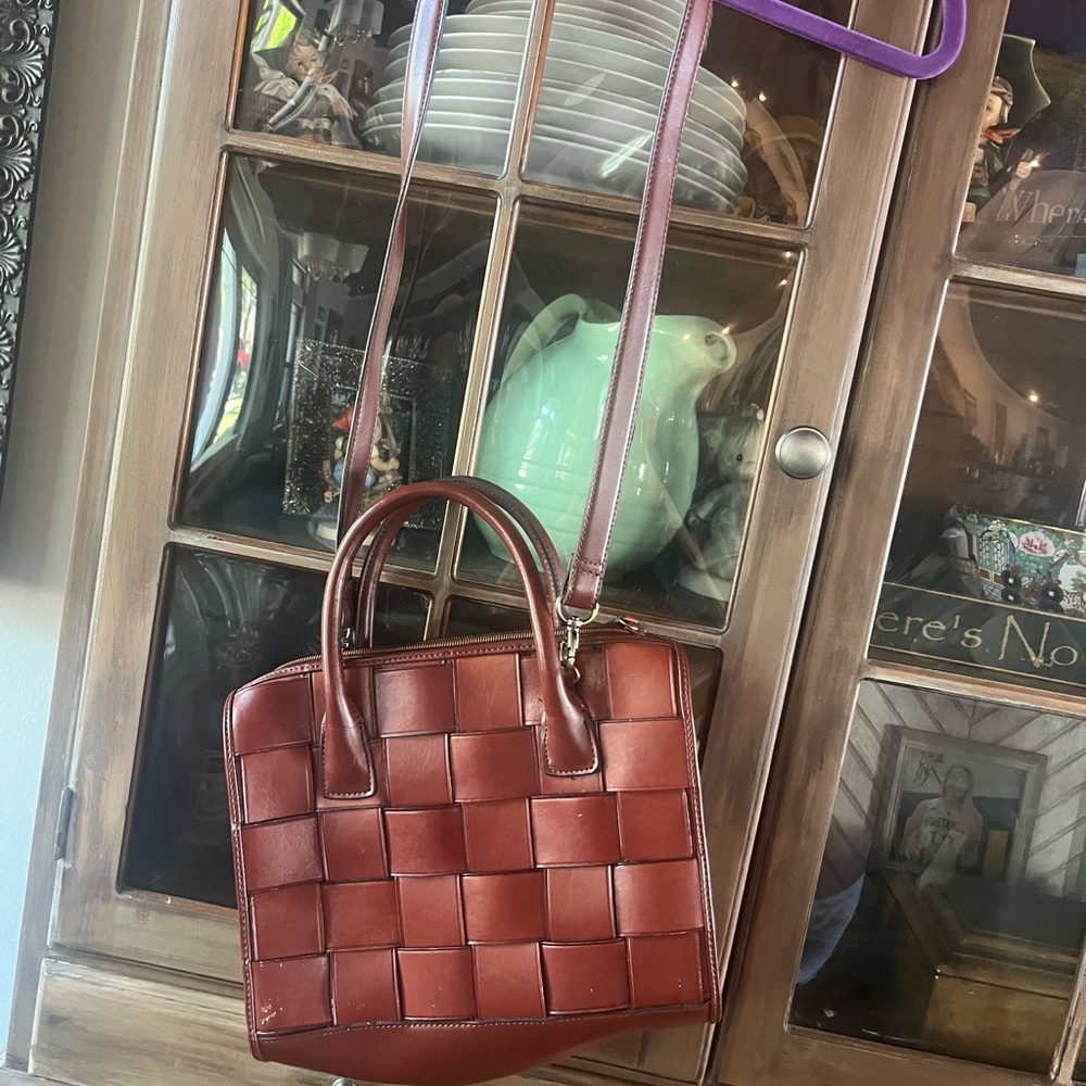 Elegant Brown Woven Leather Handbag